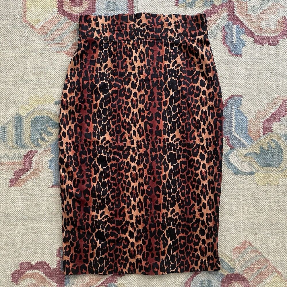 Laura Byrnes Leopard Print Skirt Midi Medium New Pin Up Cotton Spandex Made USA